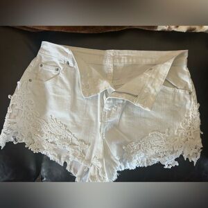 Rue 21 White Jean Shorts with Lace Sides